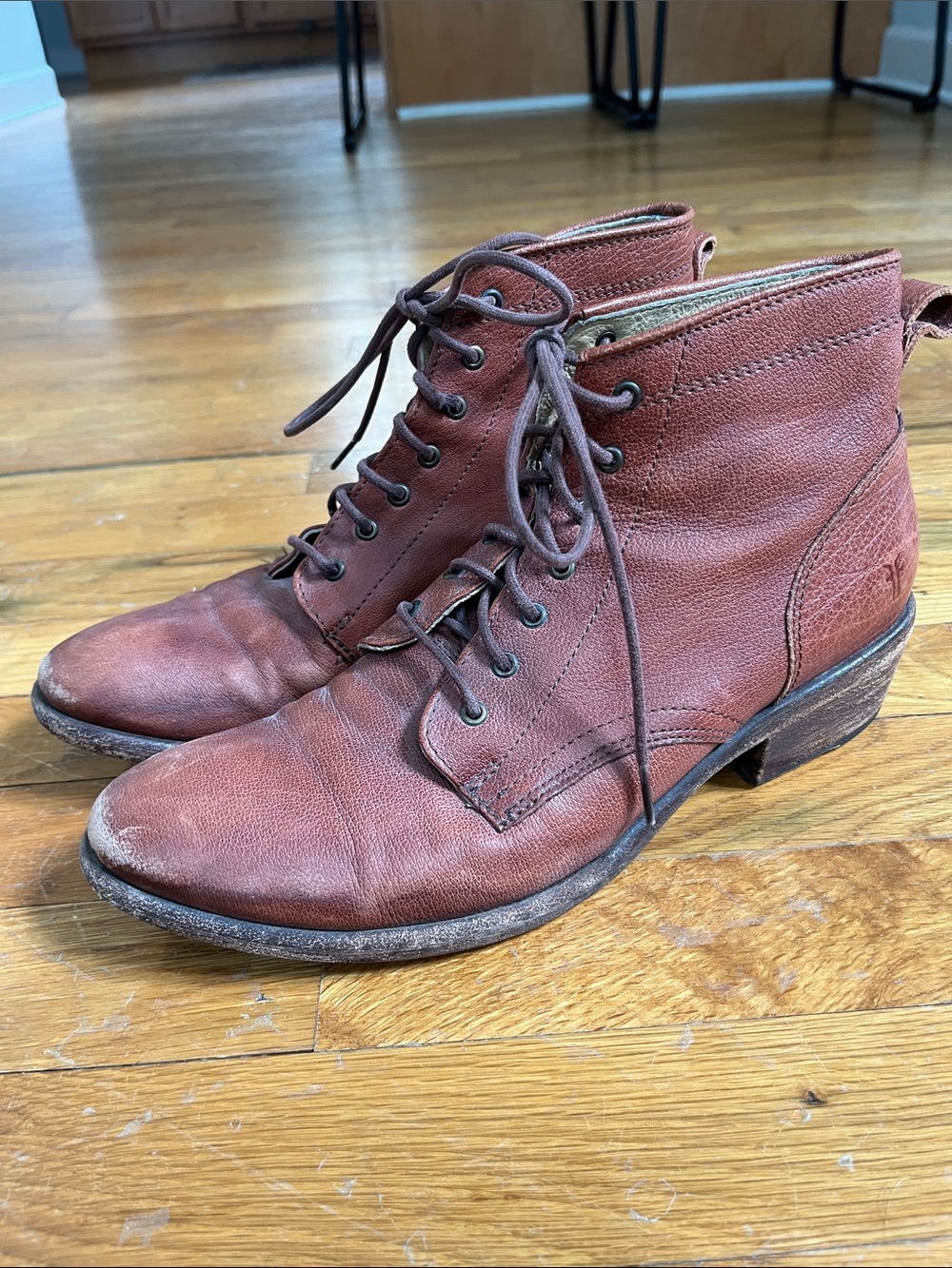 Frye Sabrina Brown Leather Lace-Up Ankle Boots
